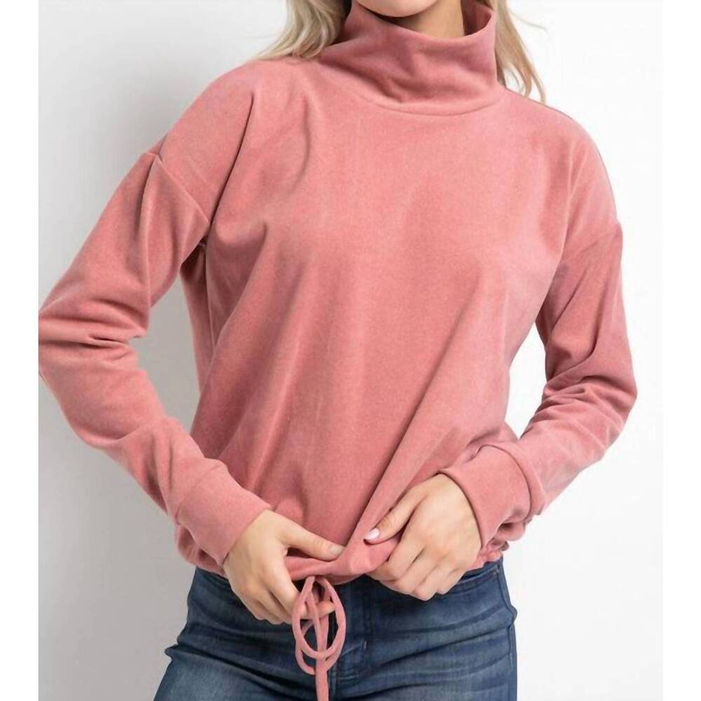 NEW CHERISH brushed drawstring waist top in mauve